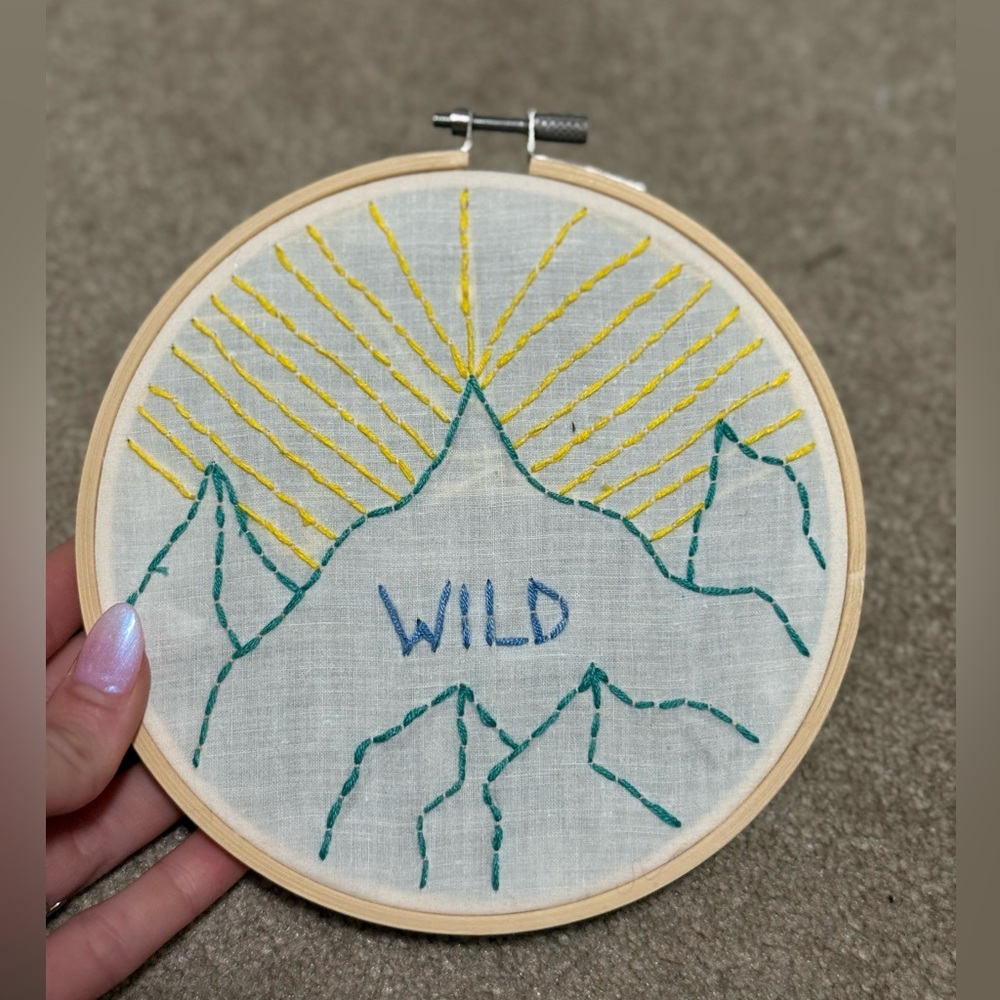 Wild Embroidered mountain Wall Art - Yellow and Green